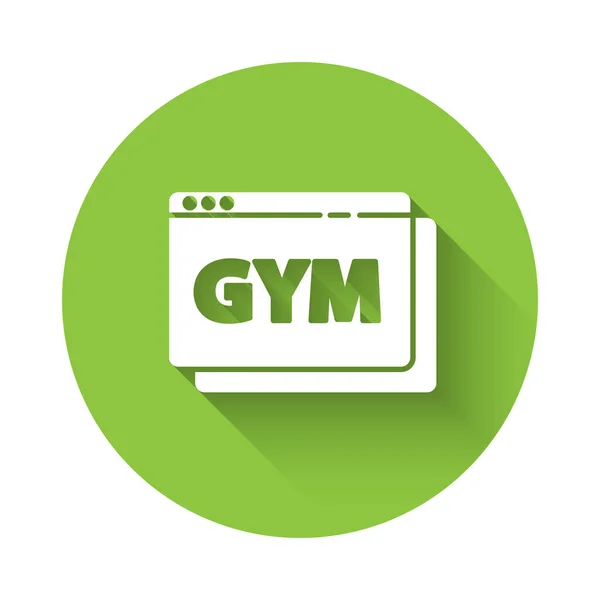 White Online Icono Fitness Entrenamiento Aislado Con Sombra Larga Botón — Vector de stock