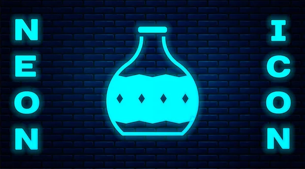 Gloeiende Neon Tequila Fles Pictogram Geïsoleerd Baksteen Muur Achtergrond Mexicaanse — Stockvector