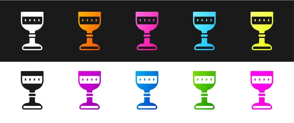 Set Medieval Goblet Icon Isolated Black White Background Vector — Stock Vector