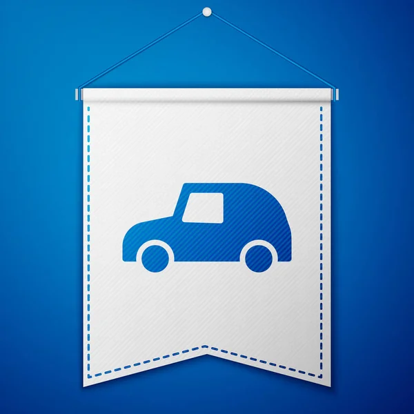 蓝色玩具汽车图标隔离在蓝色背景 白旗模板 — 图库矢量图片