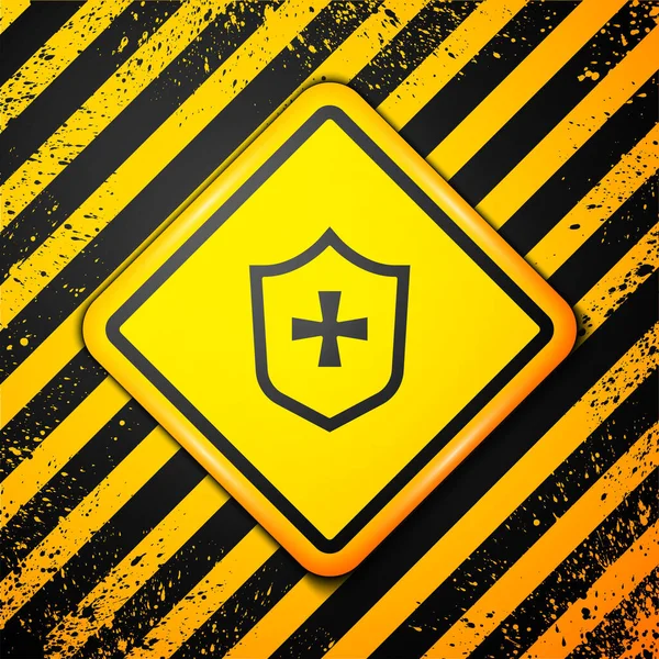 Icono Escudo Negro Aislado Sobre Fondo Amarillo Señal Guardia Seguridad — Archivo Imágenes Vectoriales