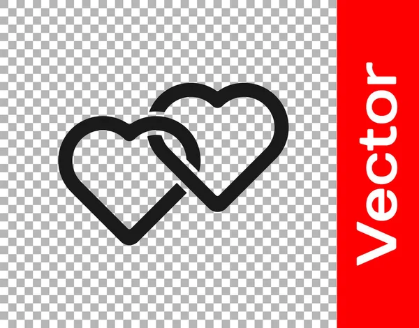 Black Two Linked Hearts Symbol Isoliert Auf Transparentem Hintergrund Romantische — Stockvektor