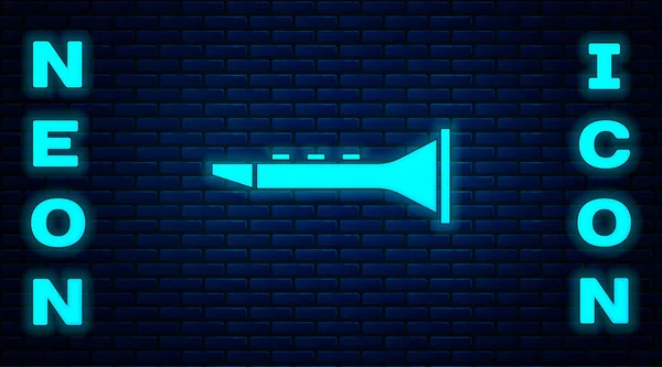 Glödande Neon Klarinett Ikon Isolerad Tegel Vägg Bakgrund Musikinstrument Vektor — Stock vektor