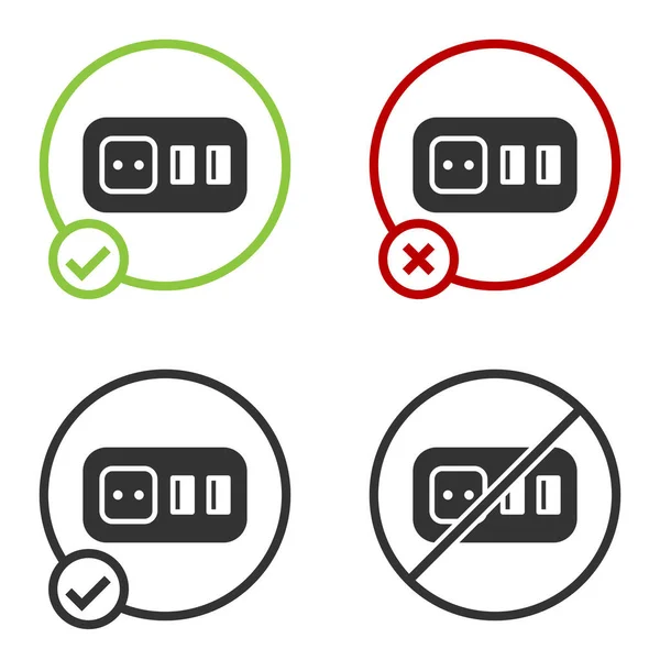 Icono Toma Corriente Eléctrica Negra Aislado Sobre Fondo Blanco Toma — Vector de stock