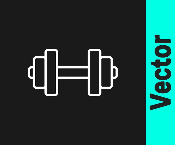White Line Dumbbell Icon Isolated Black Background Muscle Lifting Icon — Stock Vector