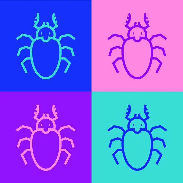 Pop Art Linie Beetle Hirsch Symbol Isoliert Auf Farbigem Hintergrund — Stockvektor