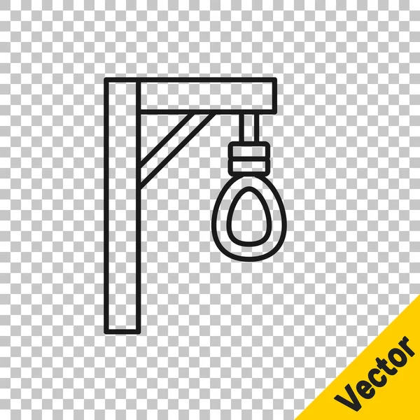 Schwarze Linie Galgenseilschlaufe Hängendes Symbol Isoliert Auf Transparentem Hintergrund Seil — Stockvektor