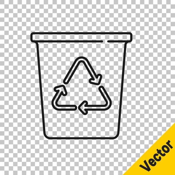 Schwarze Linie Papierkorb Mit Recycling Symbol Symbol Isoliert Auf Transparentem — Stockvektor
