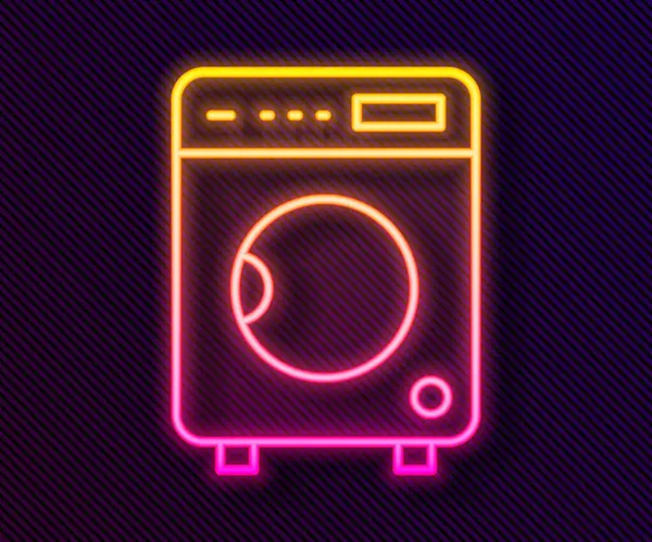 Leuchtende Leuchtschrift Washer Symbol Isoliert Auf Schwarzem Hintergrund Waschmaschinensymbol Kleiderwaschmaschine — Stockvektor