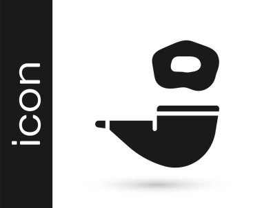 Beyaz arka planda izole edilmiş duman simgesi olan siyah tüttürme piposu. Tütün piposu. Vektör.