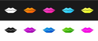 Gülen dudaklar simgesini siyah beyaz arkaplanda izole et. Gülümse. Vektör.