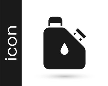 Beyaz arka planda izole edilmiş yanıcı sıvılar için siyah kutu. Yağ ya da biyoyakıt, patlayıcı kimyasallar, tehlikeli maddeler. Vektör.