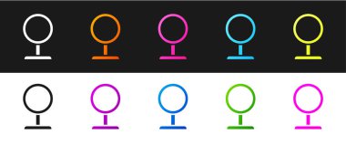 Yuvarlak makyaj aynası simgesini siyah beyaz arkaplanda izole et. Vektör.