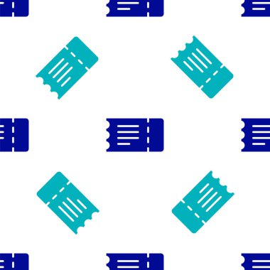 Mavi tren bileti ikonu beyaz arka planda izole edilmiş kusursuz desen. Demiryolu ile seyahat et. Vektör.