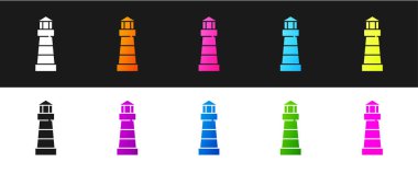 Deniz feneri simgesini siyah beyaz arkaplanda ayır. Vektör.