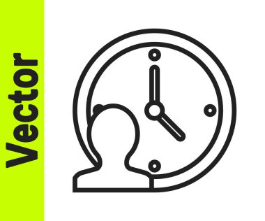 Siyah çizgi Zaman Yönetimi simgesi beyaz arkaplanda izole edildi. Saat ve vites tabelası. Üretkenlik sembolü. Vektör.