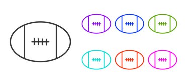 Siyah çizgi rugby topu simgesi beyaz arkaplanda izole edildi. Simgeleri renklendirin. Vektör.