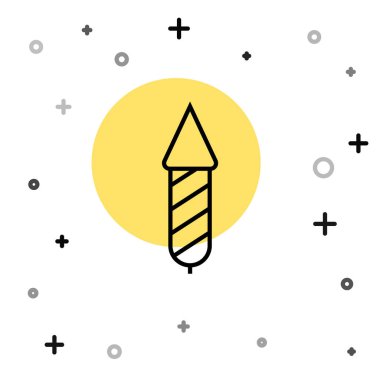 Beyaz arka planda siyah çizgi havai fişek ikonu izole edildi. Eğlence partisi anlayışı. Patlayıcı havai fişek sembolü. Rastgele dinamik şekiller. Vektör.