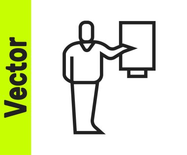 Beyaz arkaplanda siyah çizgi müze rehberi simgesi izole edildi. Vektör.