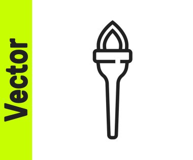 Siyah çizgi alev ikonu beyaz arkaplanda izole edildi. Sembol ateşi sıcak, alev gücü, alev ve ısı. Vektör.