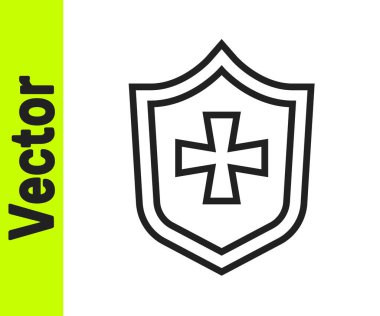 Beyaz arkaplanda siyah çizgi kalkan simgesi izole edildi. Gardiyan. Güvenlik, güvenlik, koruma, gizlilik kavramı. Vektör.