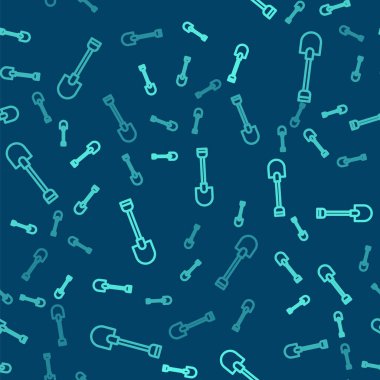 Yeşil çizgi Ateş küreği ikonu mavi arka planda izole edilmiş pürüzsüz desen. Yangın koruma ekipmanları. İtfaiyeciler için ekipman. Vektör.