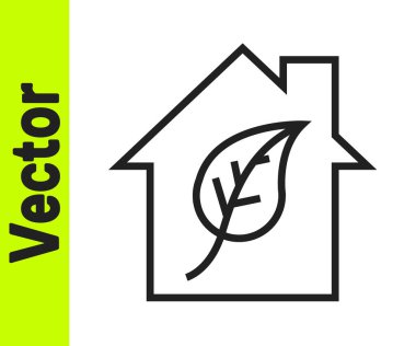 Siyah çizgi çevre dostu ev simgesi beyaz arka planda izole edildi. Yapraklı eko ev. Vektör.