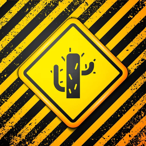 Ikona Czarnego Kaktusa Izolowana Żółtym Tle Znak Ostrzegawczy Ilustracja Wektora — Wektor stockowy
