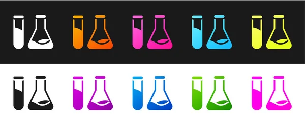 Set Test Tube Flask Chemical Laboratory Test Icon Isolated Black — Stock Vector