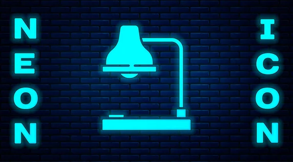 Gloeiende Neon Tafellamp Pictogram Geïsoleerd Baksteen Muur Achtergrond Tafellamp Vector — Stockvector