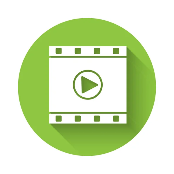 White Play Video Icon Isoliert Mit Langem Schatten Filmstreifenschild Grüner — Stockvektor