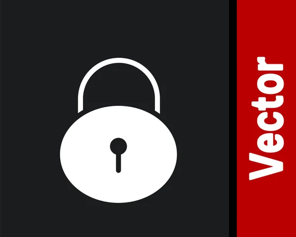 黒の背景に隔離されたホワイトロックアイコン 南京錠のサイン セキュリティ 安全性 プライバシーの概念 ベクターイラスト — ストックベクタ