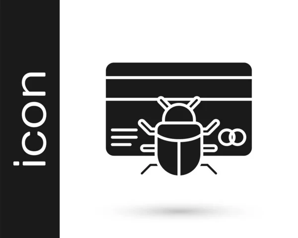 Black System Bug Credit Card Icoon Geïsoleerd Witte Achtergrond Code — Stockvector