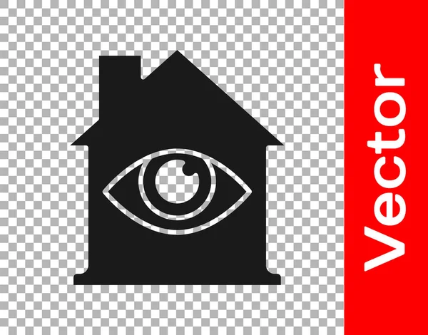 Schwarzes Haus Mit Augenscansymbol Isoliert Auf Transparentem Hintergrund Augen Abtasten — Stockvektor