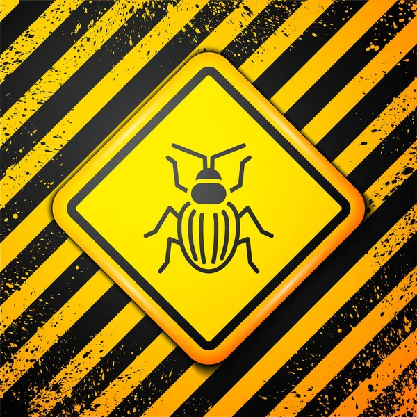 Black Chafer Beetle Icon Isolated Yellow Background Warning Sign Vector — Stock Vector