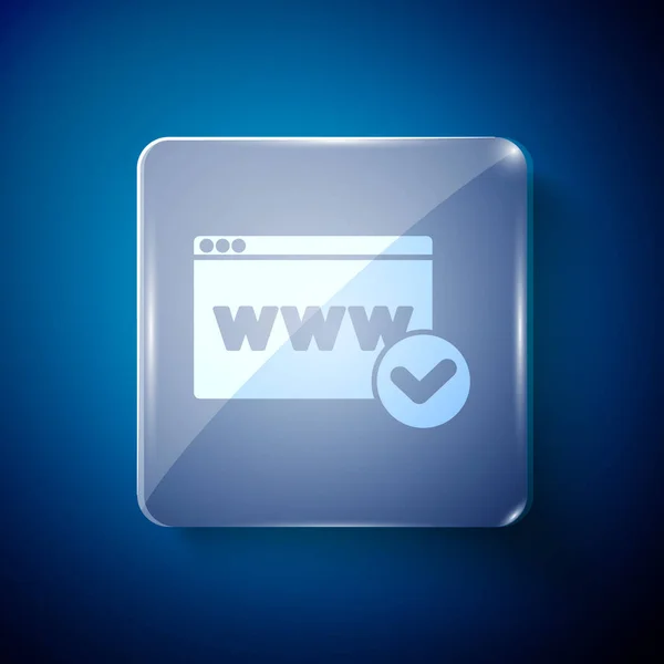 Witte Website Template Pictogram Geïsoleerd Blauwe Achtergrond Internetcommunicatieprotocol Vierkante Glazen — Stockvector