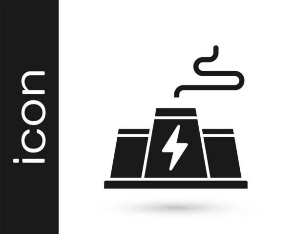 Centrale Électrique Noire Icône Usine Isolée Sur Fond Blanc Concept — Image vectorielle