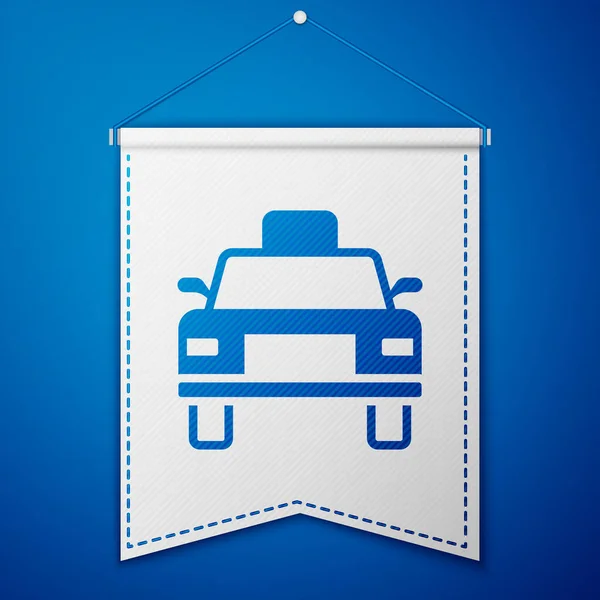 Icona Auto Taxi Blu Isolato Sfondo Blu Modello Pennant Bianco — Vettoriale Stock