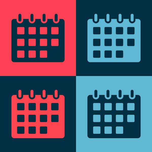 Pop art Calendar icon isolated on color background. Event reminder symbol.  Vector.