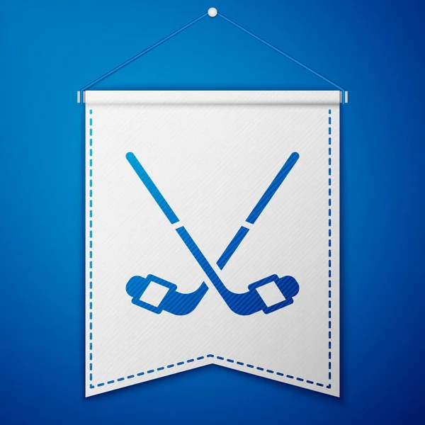 Blue Ice Hockey Sticks Icon Isolated Blue Background White Pennant — Stock Vector