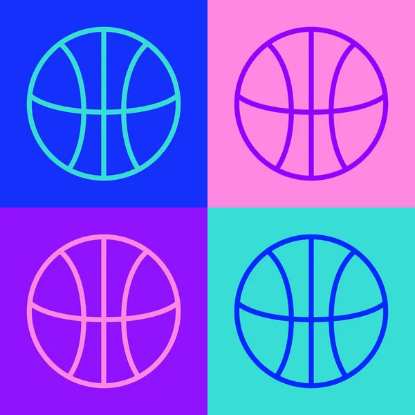 Pop Art Line Icono Pelota Baloncesto Aislado Sobre Fondo Color — Vector de stock