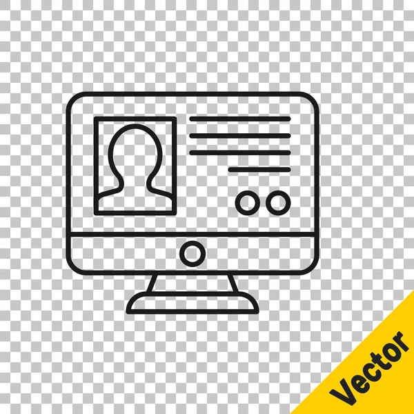 Schwarze Linie Kontobildschirm Symbol Auf Transparentem Hintergrund Erstellen Vektor — Stockvektor