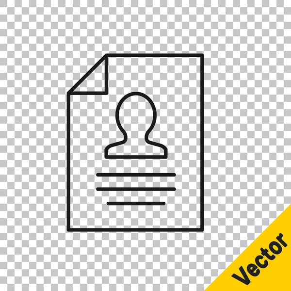 Black Line Resume Icon Isolated Transparent Background Application Searching Professional — Stock Vector