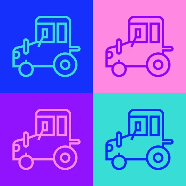 Pop Art Line Ikona Traktoru Izolované Barevném Pozadí Vektor — Stockový vektor