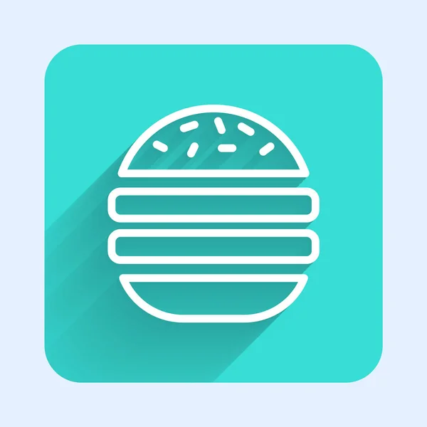 Белая Линия Бургер Значок Изолирован Длинной Тенью Икона Гамбургера Знак — стоковый вектор