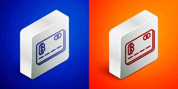 Isometric Line Credit Card Bitcoin Icon Isolated Blue Orange Background — Stock Vector