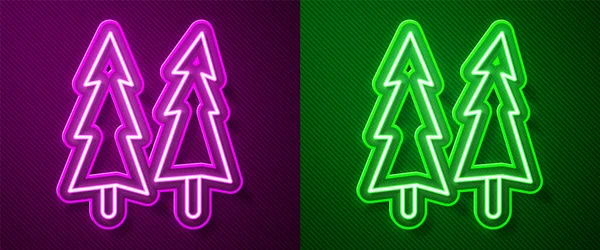 Glowing Neon Line Christmas Tree Icon Isolated Purple Green Background — Stock Vector