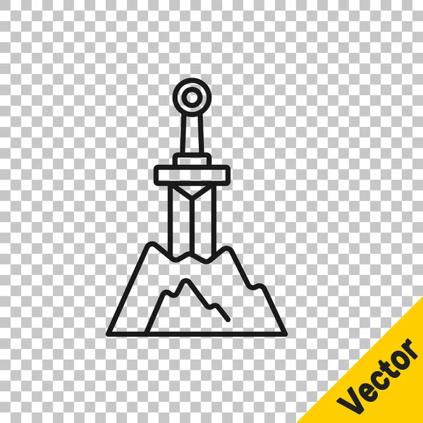 Espada Línea Negra Icono Piedra Aislada Sobre Fondo Transparente Excalibur — Vector de stock