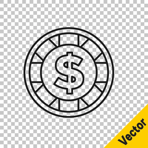 Black Line Casino Chip Mit Dollarsymbol Auf Transparentem Hintergrund Casino — Stockvektor