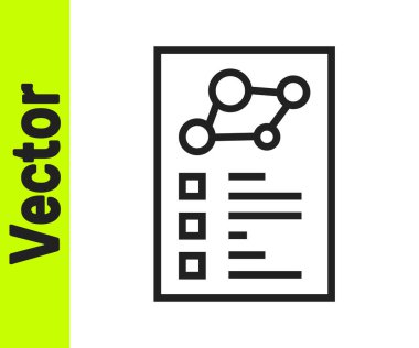 Siyah çizgi tıbbi pano, beyaz arka planda izole edilmiş klinik kayıt simgesi. Sağlık sigortası formu. Reçete, tıbbi kontrol işaretleri raporu. Vektör.